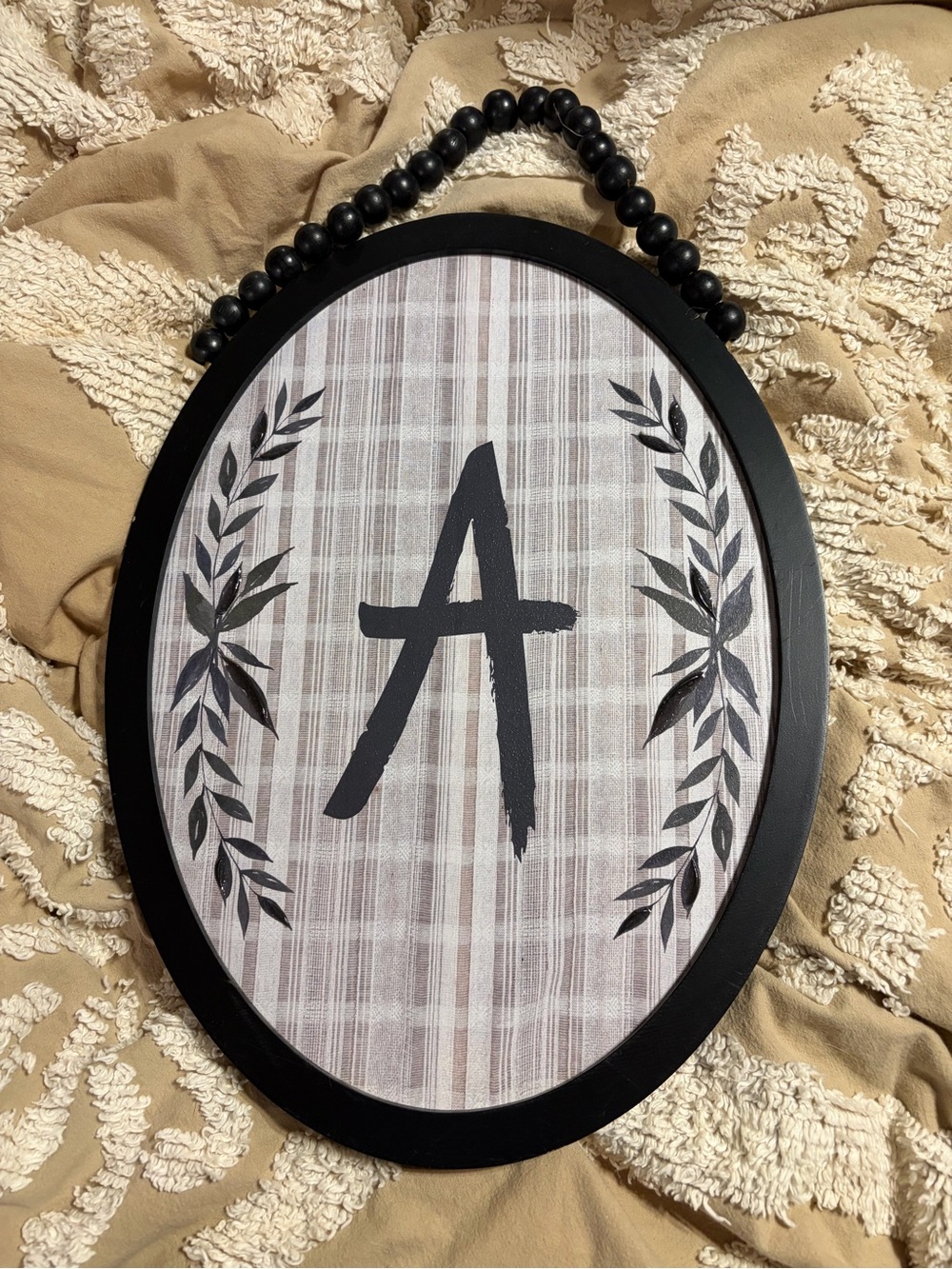 Farmhouse Monogram Wall Décor – Letter A Beaded Hanging Sign